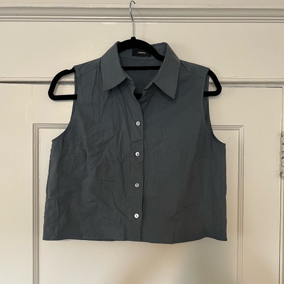 NWOT Theory Shrunken Shirt in Crunch Linen - Picture 5 of 7